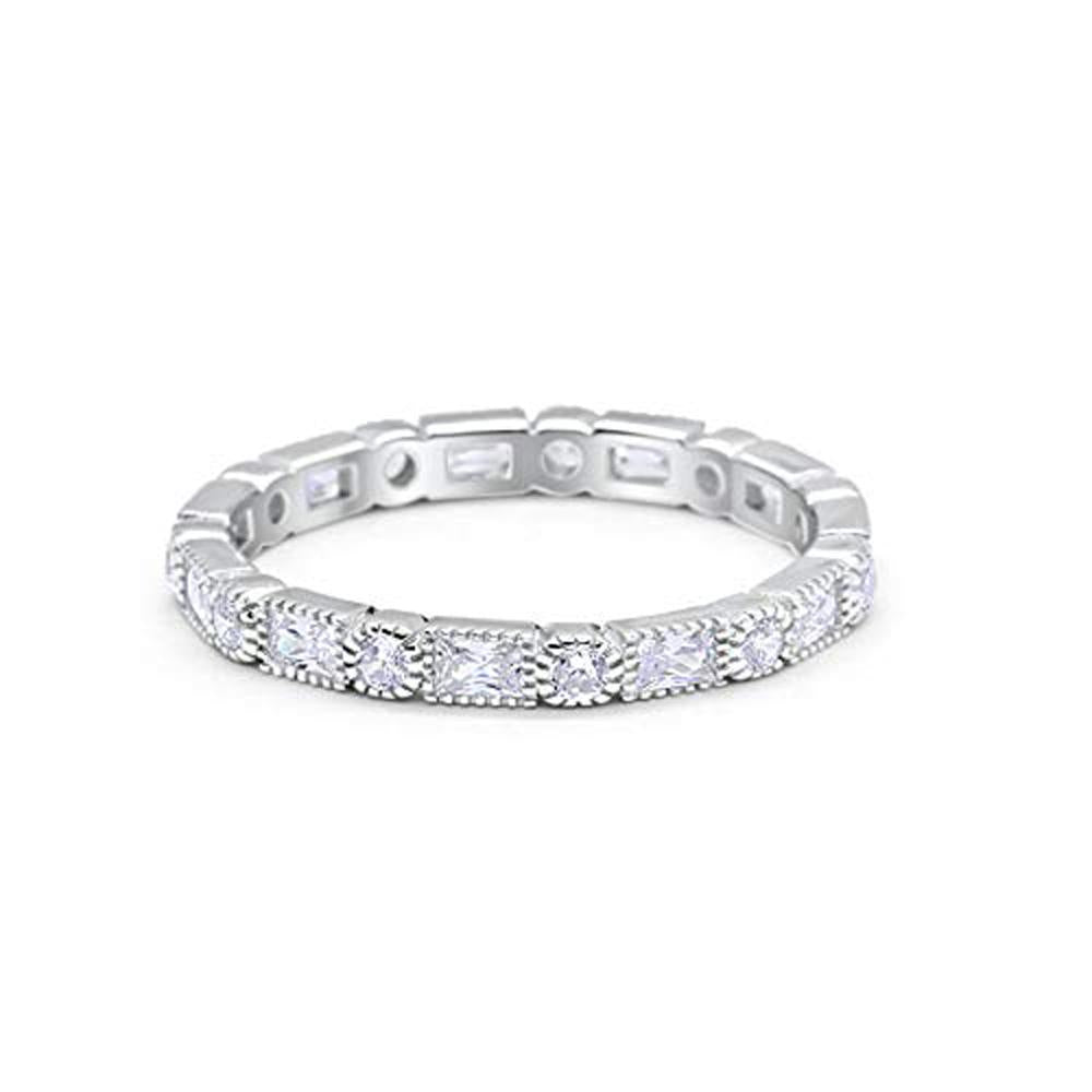 Full Eternity Wedding Band Simulated Cubic Zirconia 925 Sterling Silver