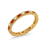 Full Eternity Wedding Baguette Yellow Tone, Simulated Garnet CZ Ring 925 Sterling Silver