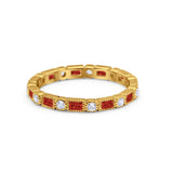 Full Eternity Wedding Baguette Yellow Tone, Simulated Garnet CZ Ring 925 Sterling Silver