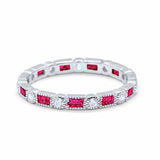 Full Eternity Wedding Band Simulated Ruby Cubic Zirconia 925 Sterling Silver