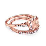 Halo Asscher Cut Wedding Piece Ring Rose Tone, Simulated Morganite CZ 925 Sterling Silver