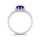 Art Deco Design Fashion Ring Round Simulated Amethyst CZ 925 Sterling Silver