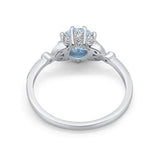 Floral Art Deco Wedding Ring Round Simulated Aquamarine CZ 925 Sterling Silver