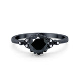 Art Deco Design Fashion Ring Round Black Tone, Simulated Black CZ 925 Sterling Silver