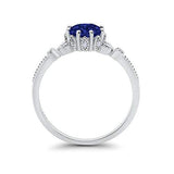 Floral Art Deco Wedding Ring Round Simulated Blue Sapphire CZ 925 Sterling Silver