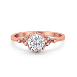 Floral Art Deco Wedding Ring Round Rose Tone, Simulated CZ 925 Sterling Silver