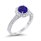 Filigree Engagement Bridal Ring Simulated Blue Sapphire CZ 925 Sterling Silver