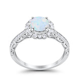 Filigree Engagement Bridal Ring Lab Created White Opal 925 Sterling Silver