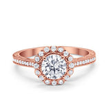 Filigree Engagement Bridal Ring Rose Tone, Simulated CZ 925 Sterling Silver