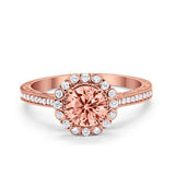 Filigree Engagement Ring Round Rose Tone, Simulated Morganite CZ 925 Sterling Silver