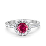 Filigree Engagement Bridal Ring Simulated Ruby CZ 925 Sterling Silver