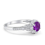 Floral Art Deco Engagement Ring Simulated Amethyst CZ 925 Sterling Silver