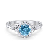 Floral Art Deco Engagement Ring Simulated Aquamarine CZ 925 Sterling Silver