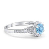 Floral Art Deco Engagement Ring Simulated Aquamarine CZ 925 Sterling Silver