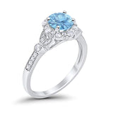 Floral Art Deco Engagement Ring Simulated Aquamarine CZ 925 Sterling Silver