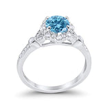 Floral Art Deco Engagement Ring Simulated Aquamarine CZ 925 Sterling Silver