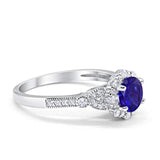 Floral Art Deco Engagement Ring Simulated Blue Sapphire CZ 925 Sterling Silver