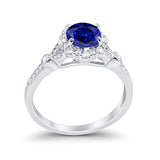 Floral Art Deco Engagement Ring Simulated Blue Sapphire CZ 925 Sterling Silver