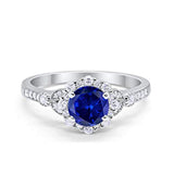 Floral Art Deco Engagement Ring Simulated Blue Sapphire CZ 925 Sterling Silver