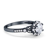 Floral Art Deco Engagement Ring Black Tone, Simulated CZ 925 Sterling Silver