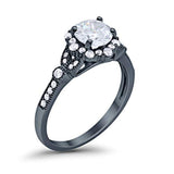 Floral Art Deco Engagement Ring Black Tone, Simulated CZ 925 Sterling Silver