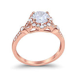 Floral Art Deco Engagement Ring Rose Tone, Simulated Cubic Zirconia 925 Sterling Silver