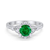 Floral Art Deco Engagement Ring Simulated Green Emerald CZ 925 Sterling Silver