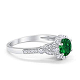 Floral Art Deco Engagement Ring Simulated Green Emerald CZ 925 Sterling Silver