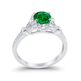 Floral Art Deco Engagement Ring Simulated Green Emerald CZ 925 Sterling Silver