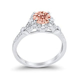 Floral Art Deco Engagement Ring Simulated Morganite CZ 925 Sterling Silver