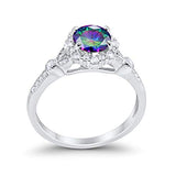 Floral Art Deco Engagement Ring Simulated Rainbow CZ 925 Sterling Silver