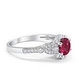 Floral Art Deco Engagement Ring Simulated Ruby CZ 925 Sterling Silver