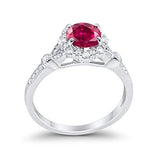 Floral Art Deco Engagement Ring Simulated Ruby CZ 925 Sterling Silver