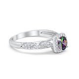 Halo Engagement Bridal Ring Simulated Rainbow CZ 925 Sterling Silver