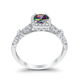Halo Engagement Bridal Ring Simulated Rainbow CZ 925 Sterling Silver