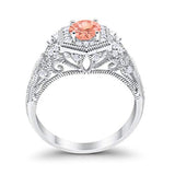 Fancy Art Deco Wedding Ring 925 Sterling Silver Round Simulated Morganite CZ