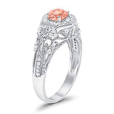 Fancy Art Deco Wedding Ring 925 Sterling Silver Round Simulated Morganite CZ