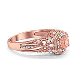 Fancy Art Deco Wedding Ring 925 Sterling Silver Round Rose Tone, Simulated Morganite CZ
