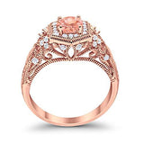 Fancy Art Deco Wedding Ring 925 Sterling Silver Round Rose Tone, Simulated Morganite CZ