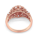 Fancy Art Deco Wedding Ring 925 Sterling Silver Round Rose Tone, Simulated Morganite CZ