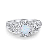 Fancy Art Deco Wedding Ring 925 Sterling Silver Round Lab Created White Opal