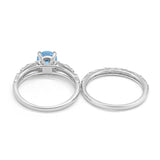 Art Deco Two Piece Wedding Ring Simulated Aquamarine CZ 925 Sterling Silver