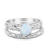 Art Deco Two Piece Engagement Ring Round Lab Created White Opal 925 Sterling Silver