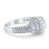 Halo Art Deco Simulated Cubic Zirconia Wedding Ring 925 Sterling Silver