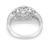 Halo Art Deco Simulated Cubic Zirconia Wedding Ring 925 Sterling Silver