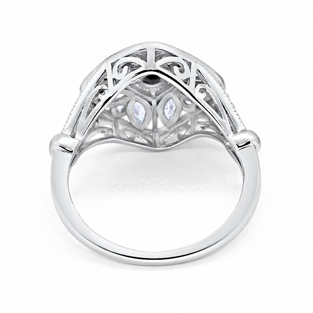 Art Deco Ring Marquise Filigree Simulated Black CZ 925 Sterling Silver