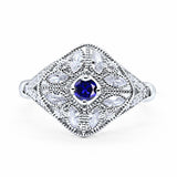 Art Deco Ring Marquise Filigree Simulated Blue Sapphire CZ 925 Sterling Silver