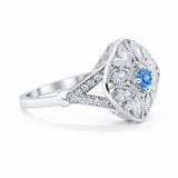 Art Deco Ring Marquise Filigree Simulated Blue Topaz CZ 925 Sterling Silver