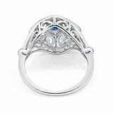 Art Deco Ring Marquise Filigree Simulated Blue Topaz CZ 925 Sterling Silver