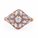Art Deco Ring Marquise Filigree Rose Tone, Simulated CZ 925 Sterling Silver